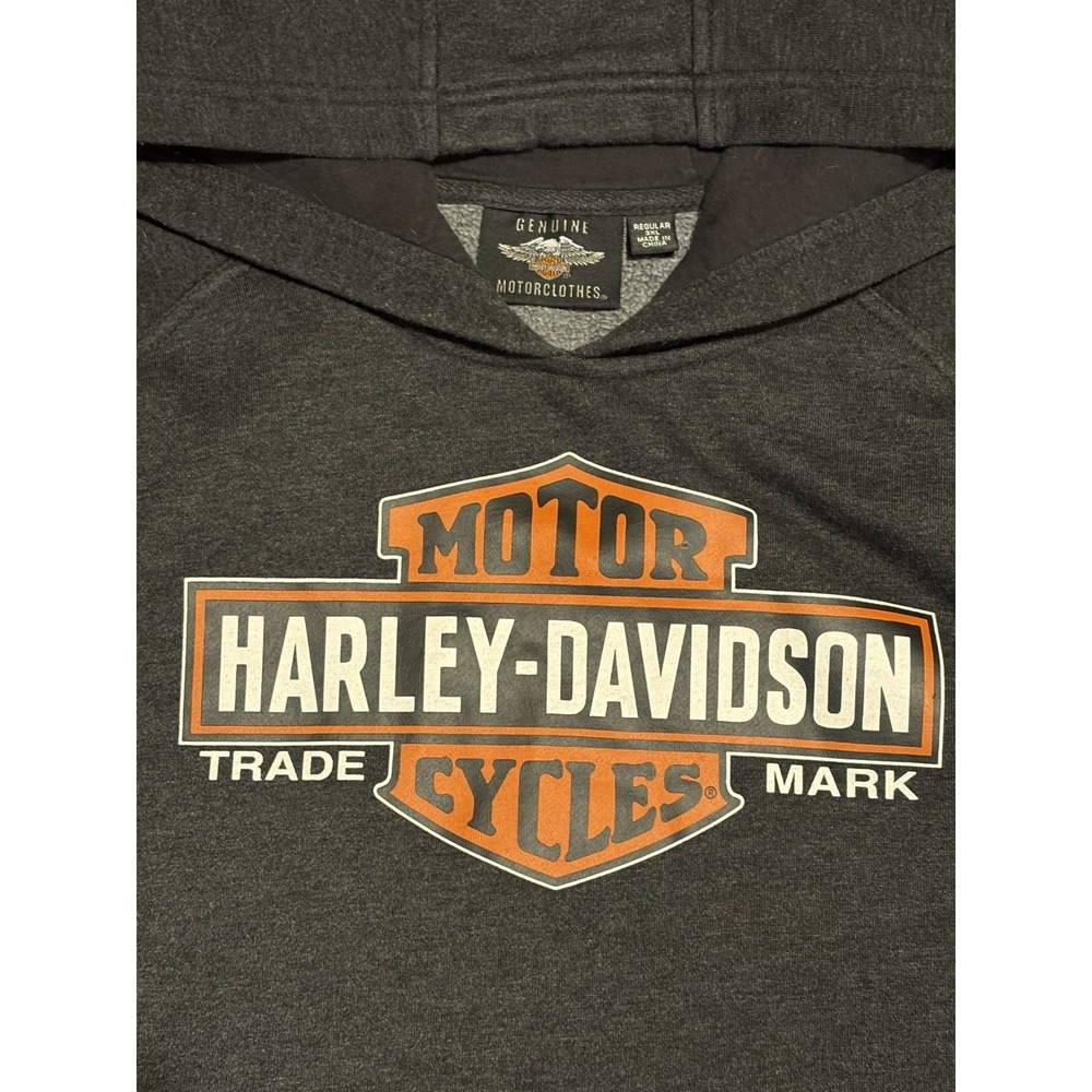 Harley Davidson Hoodie Gray Pullover Fleece Logo Double Sided Size 3XL Biker EUC - Picture 2 of 7
